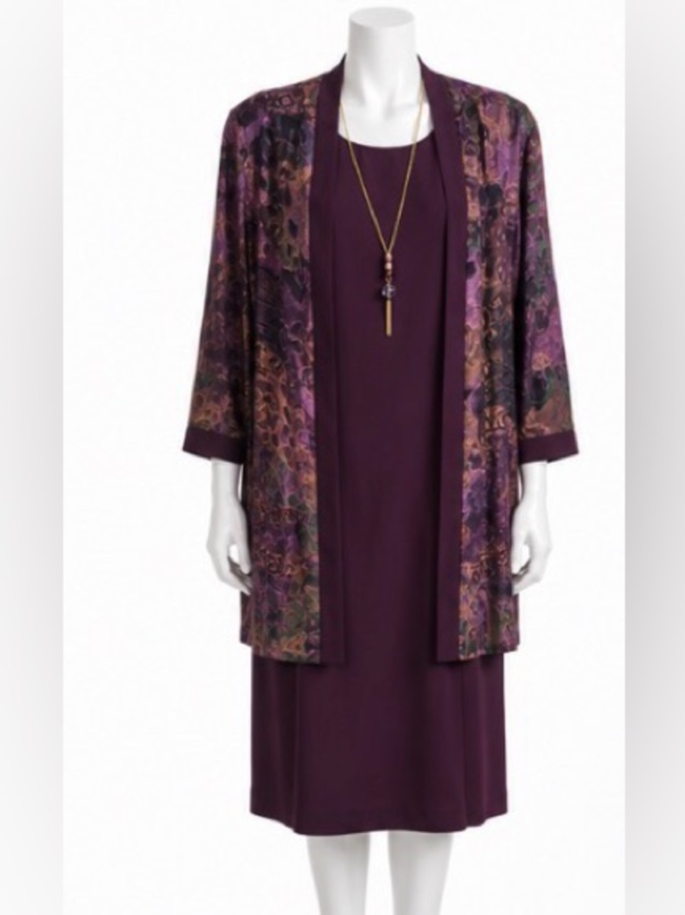 Vintage R&M Richards Karen Kwong 3 Piece Dress Jacket Necklace Size 16